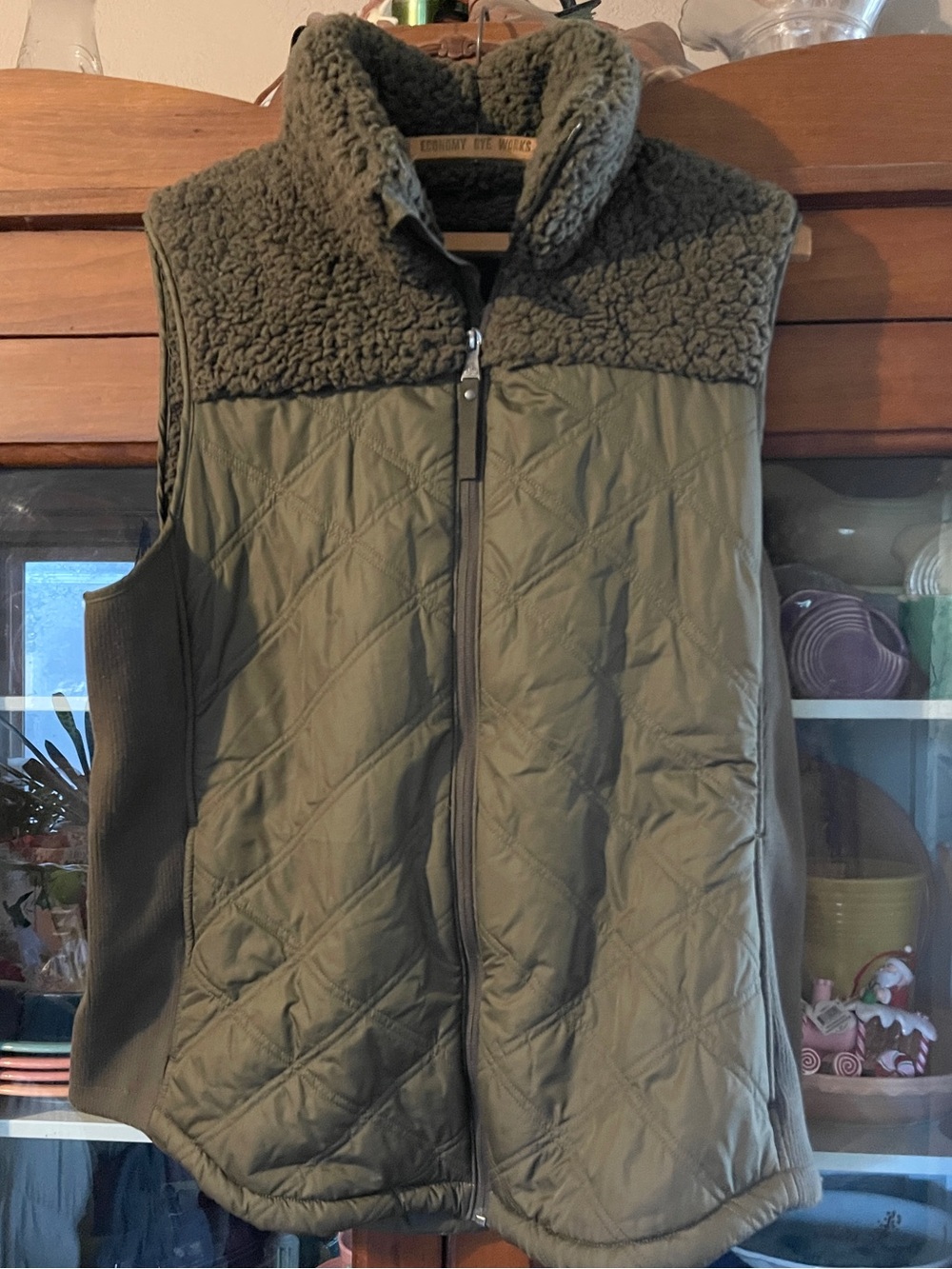 Prana Olive Green Quilted Sherpa-Trim Vest